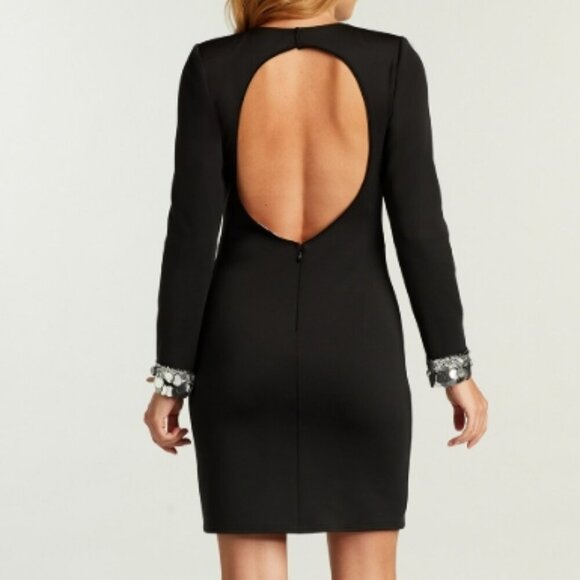 New With Tags Tadashi Shoji Loren Neoprene Mini Dress in Black/Platinum in XS - Picture 2 of 2